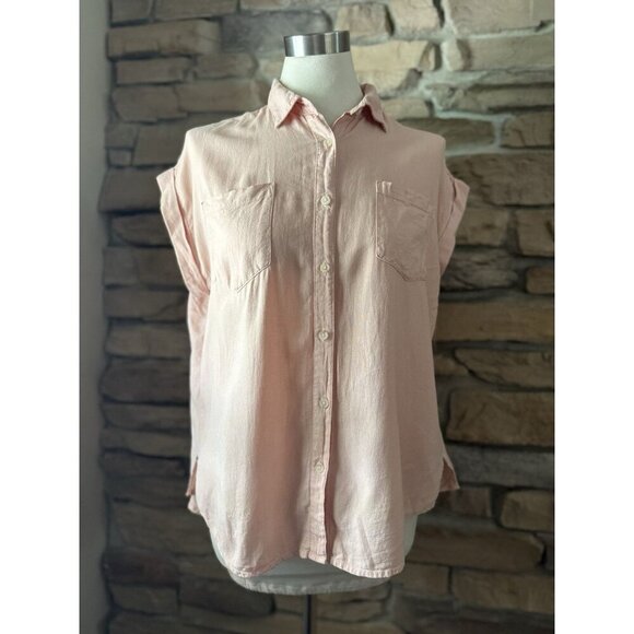 Francesca’s Harper Open Back Top Pink Linen Blend Short Sleeve High-Low Blouse M - Picture 1 of 13